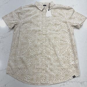 prAna NEW Stimmersee Shirt Medium Chalk Tan Floral Short Sleeve Button Organic